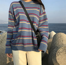 Load image into Gallery viewer, Autumn O-Neck Pullover Women Soft Sweaters Chic Daily Tops Sweet Student Striped Harajuku Women Pullover Knitted Loose Tops
