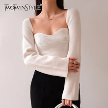 Load image into Gallery viewer, TWOTWINSTYLE Elegant Side Split Knitted Women's Sweater Square Collar Long Sleeve Sexy Sweaters Female Fashion New 2020 Clothing