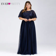 Load image into Gallery viewer, Plus Size Sequined Evening Dresses Long Ever Pretty A-Line O-Neck Tulle Elegant Formal Evening Gowns Vestido Noche Elegante 2020