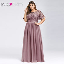 Load image into Gallery viewer, Plus Size Sequined Evening Dresses Long Ever Pretty A-Line O-Neck Tulle Elegant Formal Evening Gowns Vestido Noche Elegante 2020