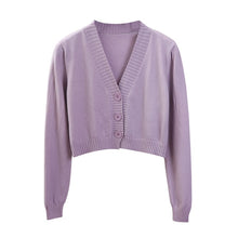 Load image into Gallery viewer, Women's Cropped Cardigan Sweaters Female Black White Short Sweater V Neck Single Breasted Sweater Woman Knitted Cardigan GD153