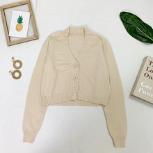 Load image into Gallery viewer, Women's Cropped Cardigan Sweaters Female Black White Short Sweater V Neck Single Breasted Sweater Woman Knitted Cardigan GD153