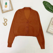 Load image into Gallery viewer, Women's Cropped Cardigan Sweaters Female Black White Short Sweater V Neck Single Breasted Sweater Woman Knitted Cardigan GD153