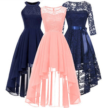 Load image into Gallery viewer, 2020 wedding party dress prom gown fashion clothing Front short long back dark blue halter Bow Bridesmaid Dresses