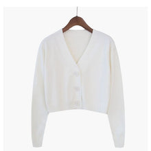 Load image into Gallery viewer, Knitted Crop Cardigan Women Korean Short Sweater Long sleeve V neck Green Blue