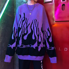 Load image into Gallery viewer, JESSIC Harajuku Style Autumn And Winter Flame Woven Bat Sleeve Sleeve Head Trend Couple Sweater Jacket