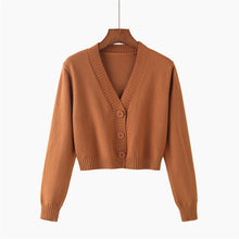 Load image into Gallery viewer, Knitted Crop Cardigan Women Korean Short Sweater Long sleeve V neck Green Blue