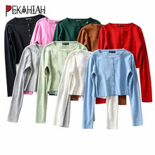 Load image into Gallery viewer, Spring Knitted White Black Cardigan Women Button Up O Neck Korean Button Cute Kwaii Crop Sweater Knitting Top Streetwear