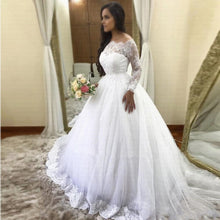 Load image into Gallery viewer, Super Flashing Vestido De Noiva 2021 Off The Shoulder Lace Long Sleeves Arabic Wedding Dresses