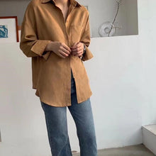 Load image into Gallery viewer, Lizkova White Blouse Women Suede Long Sleeve Formal Shirt 2020 Autumn Lapel Ladies Blouse Streetwear 8866