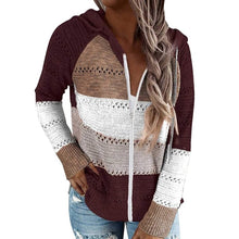 Load image into Gallery viewer, New Women Hooded Cardigans Sweater With Zipper Striped Thin Tops Loose Knitted Hollow Out Coats Autumn Knitwear Outwear Fashion