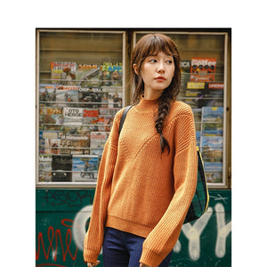 INMAN Spring Autumn Turtleneck Rotatory cuff Cotton Elegant All Matched Solid Color Sweater Women