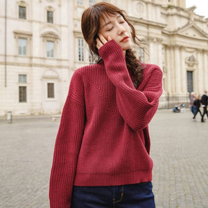 INMAN Spring Autumn Turtleneck Rotatory cuff Cotton Elegant All Matched Solid Color Sweater Women