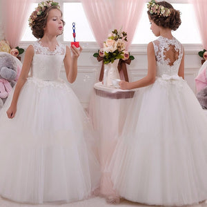 New 2020 Girls'Back Hollow Flower Dress Flower Boy High-end Wedding Dress Elegant Girls' Flower-lace Banquet Dress