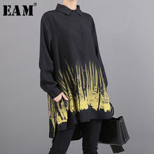 Load image into Gallery viewer, [EAM] Women Black Printed Back Long Big Size Blouse New Lapel Long Sleeve Loose Fit Shirt Fashion Spring Autumn 2020 1T431
