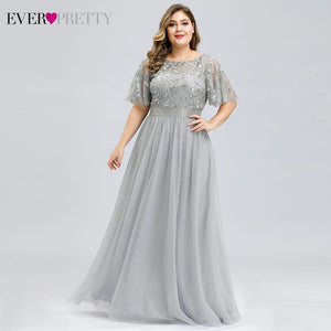 Plus Size Sequined Evening Dresses Long Ever Pretty A-Line O-Neck Tulle Elegant Formal Evening Gowns Vestido Noche Elegante 2020