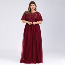 Load image into Gallery viewer, Plus Size Sequined Evening Dresses Long Ever Pretty A-Line O-Neck Tulle Elegant Formal Evening Gowns Vestido Noche Elegante 2020
