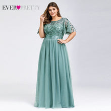 Load image into Gallery viewer, Plus Size Sequined Evening Dresses Long Ever Pretty A-Line O-Neck Tulle Elegant Formal Evening Gowns Vestido Noche Elegante 2020
