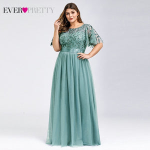 Plus Size Sequined Evening Dresses Long Ever Pretty A-Line O-Neck Tulle Elegant Formal Evening Gowns Vestido Noche Elegante 2020