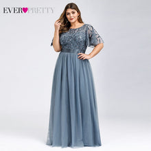 Load image into Gallery viewer, Plus Size Sequined Evening Dresses Long Ever Pretty A-Line O-Neck Tulle Elegant Formal Evening Gowns Vestido Noche Elegante 2020
