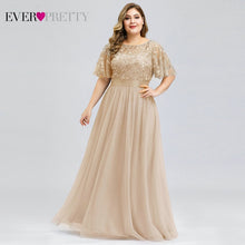 Load image into Gallery viewer, Plus Size Sequined Evening Dresses Long Ever Pretty A-Line O-Neck Tulle Elegant Formal Evening Gowns Vestido Noche Elegante 2020
