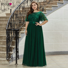 Load image into Gallery viewer, Plus Size Sequined Evening Dresses Long Ever Pretty A-Line O-Neck Tulle Elegant Formal Evening Gowns Vestido Noche Elegante 2020
