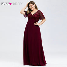 Load image into Gallery viewer, Plus Size Sequined Evening Dresses Long Ever Pretty A-Line O-Neck Tulle Elegant Formal Evening Gowns Vestido Noche Elegante 2020
