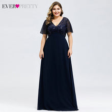 Load image into Gallery viewer, Plus Size Sequined Evening Dresses Long Ever Pretty A-Line O-Neck Tulle Elegant Formal Evening Gowns Vestido Noche Elegante 2020
