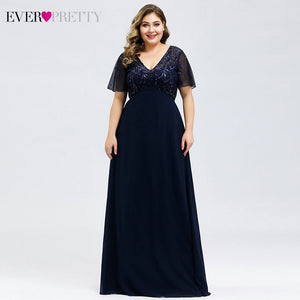 Plus Size Sequined Evening Dresses Long Ever Pretty A-Line O-Neck Tulle Elegant Formal Evening Gowns Vestido Noche Elegante 2020