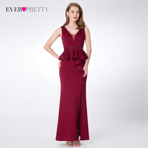 Elegant Burgundy Evening Dresses Ever Pretty EP07482BD Mermaid V-Neck Sleeveless Draped Formal Party Gowns Abiye Gece Elbisesi