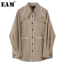 Load image into Gallery viewer, [EAM] Women Khaki Plaid Printed Big Size Blouse New Lapel Long Sleeve Loose Fit Shirt Fashion Tide Spring Autumn 2020 1U349
