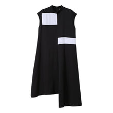 Load image into Gallery viewer, [EAM] Women Black Contrast Color Split Black Long Dress New Stand Collar Sleeveless Loose Fit Fashion Spring Summer 2020 1T360
