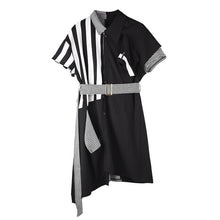 Load image into Gallery viewer, [EAM] Women Black Striped Plaid Big Size Shirt Dress New Lapel Short Sleeve Loose Fit Fashion Tide Spring Summer 2020 1T34501
