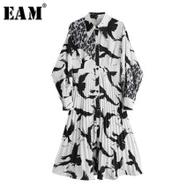 Load image into Gallery viewer, [EAM] Women White Pattern Printed Pleated Shirt Dress New Lapel Long Sleeve Loose Fit Fashion Tide Spring Summer 2020 1U666
