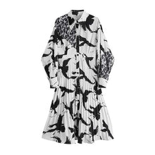 Load image into Gallery viewer, [EAM] Women White Pattern Printed Pleated Shirt Dress New Lapel Long Sleeve Loose Fit Fashion Tide Spring Summer 2020 1U666
