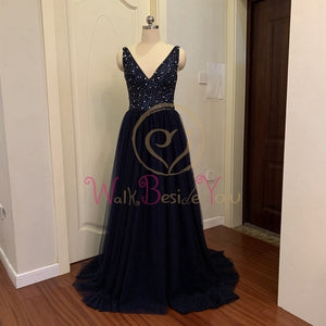 Beading Prom Dresses 2020 Plus Size Pink High Split Tulle Sweep Train Sleeveless Evening Gown A-line Lace Up Backless Vestido De