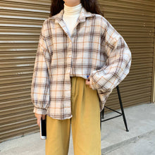 Load image into Gallery viewer, Women Blouses Turn-down Collar Spring Shirts Plaid All-match BF Batwing-sleeve Loose Outwear Harajuku Female 4 Colors Chic New
