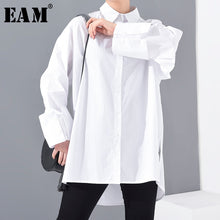 Load image into Gallery viewer, [EAM] Women White Brief Split Big Size Long Blouse New Lapel Long Sleeve Loose Fit Shirt Fashion Tide Spring Summer 2020 1M93300
