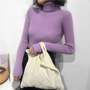 2020 Autumn Winter Thick Sweater Women Knitted Ribbed Pullover Sweater Long Sleeve Turtleneck Slim Jumper Soft Warm Pull Femme