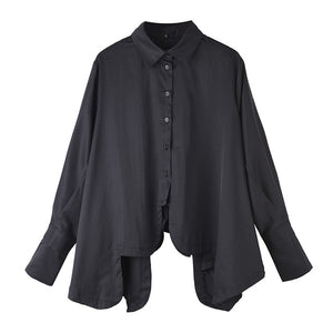 [EAM] Women Black Irregular Big Size Blouse New Lapel Long Sleeve Loose Fit Shirt Fashion Tide Spring Summer 2020 JO19501