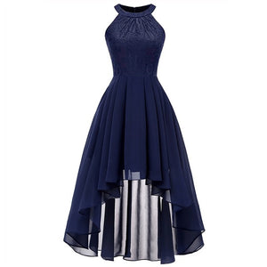 2020 wedding party dress prom gown fashion clothing Front short long back dark blue halter Bow Bridesmaid Dresses