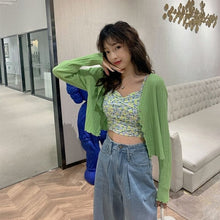 Load image into Gallery viewer, Women V-Neck Knitted Casual Ruched Short Sweaters Cardigans Lady Knitting Soft Thin Summer Cardigan Outwear for Female
