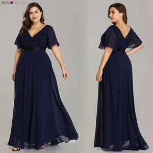 Plus Size Evening Dresses Ever Pretty EP09890 Elegant V-Neck Ruffles Chiffon Formal Evening Gown Party Dress Robe De Soiree 2020