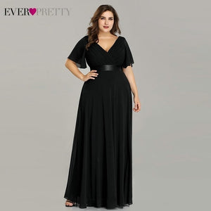 Plus Size Evening Dresses Ever Pretty EP09890 Elegant V-Neck Ruffles Chiffon Formal Evening Gown Party Dress Robe De Soiree 2020