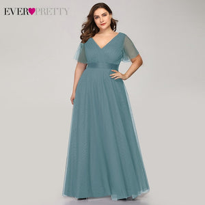 Plus Size Evening Dresses Ever Pretty EP09890 Elegant V-Neck Ruffles Chiffon Formal Evening Gown Party Dress Robe De Soiree 2020