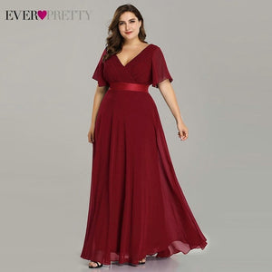 Plus Size Evening Dresses Ever Pretty EP09890 Elegant V-Neck Ruffles Chiffon Formal Evening Gown Party Dress Robe De Soiree 2020