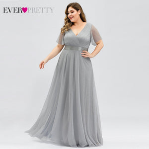 Plus Size Evening Dresses Ever Pretty EP09890 Elegant V-Neck Ruffles Chiffon Formal Evening Gown Party Dress Robe De Soiree 2020