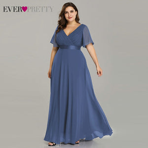 Plus Size Evening Dresses Ever Pretty EP09890 Elegant V-Neck Ruffles Chiffon Formal Evening Gown Party Dress Robe De Soiree 2020