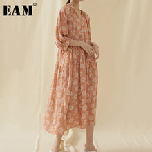 Load image into Gallery viewer, [EAM] Women Pattern Printed Big Size Long Dress New V-Neck Three-quarter Sleeve Loose Fit Fashion Tide Spring Summer 2020 1U757
