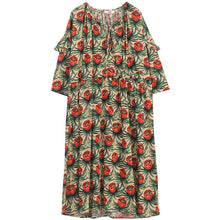 Load image into Gallery viewer, [EAM] Women Green Pattern Printed Long Big Size Dress New Round Neck Three-quarter Sleeve Loose Fashion Spring Summer 2020 1U760
